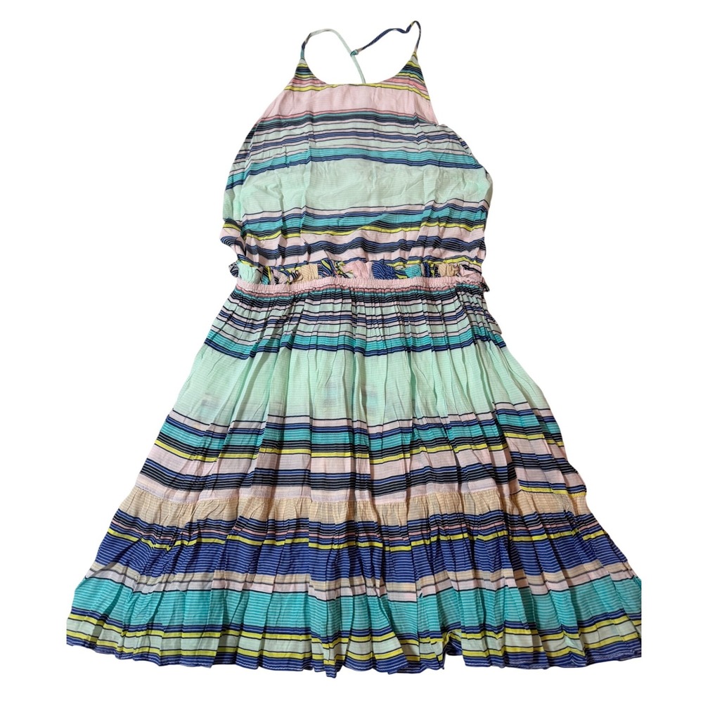 Wildfox Striped Halter Midi Dress Multicolor Ruffle Waist Boho Summer Womens M